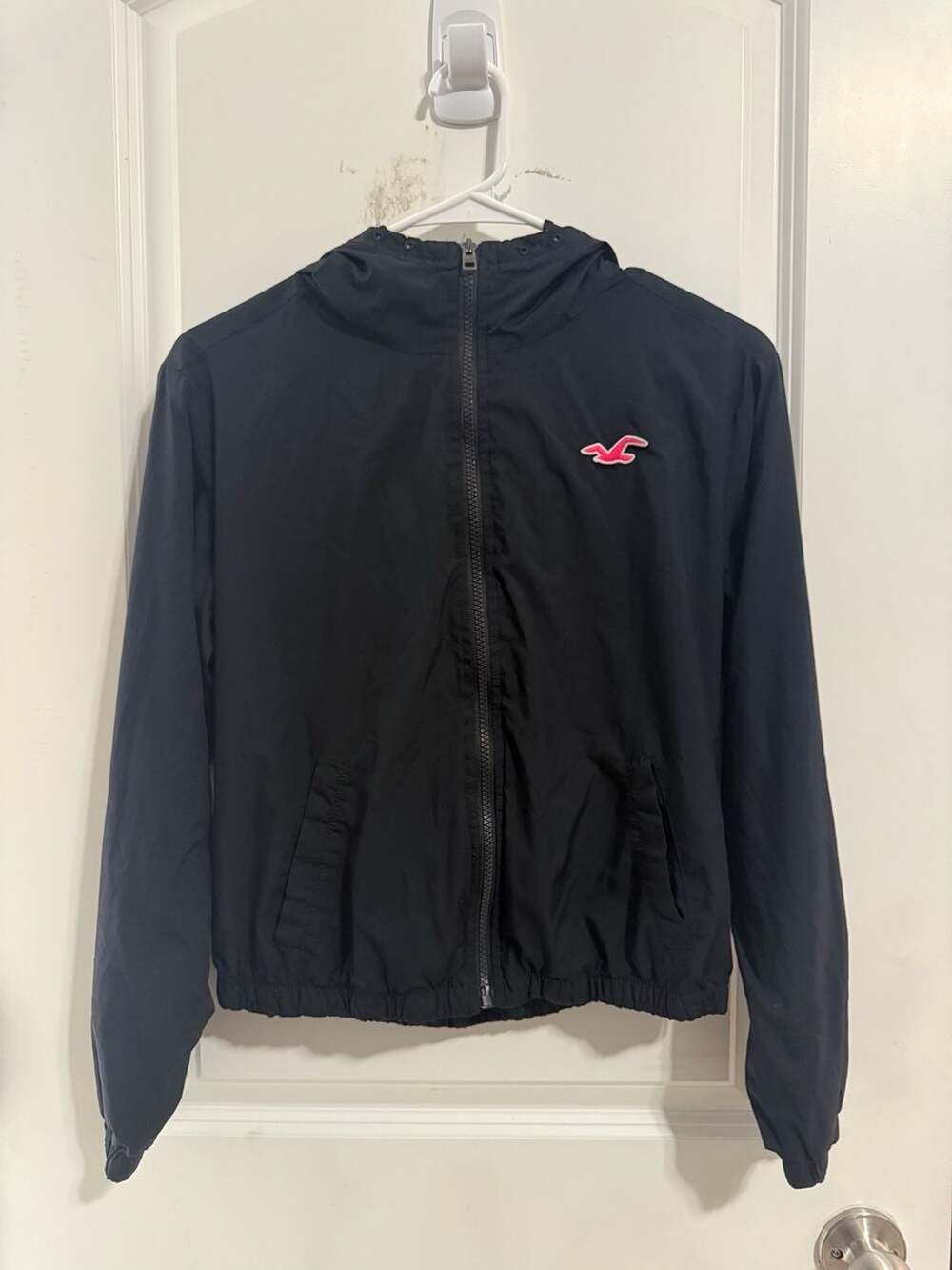 Hollister Black Windbreaker Jacket with Pink Logo Size M